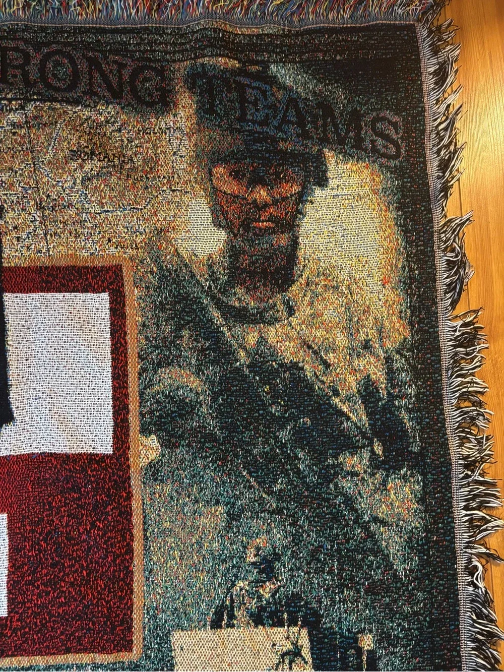 Vintage USAREUR HHBN Military Woven Tapestry Throw Blanket Americana Cabincore